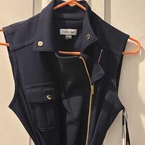 NWT Calvin Klein Navy Dress w/gold zippers (6)